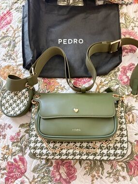 PEDRO Olive Green Tweed Crossbody Bag